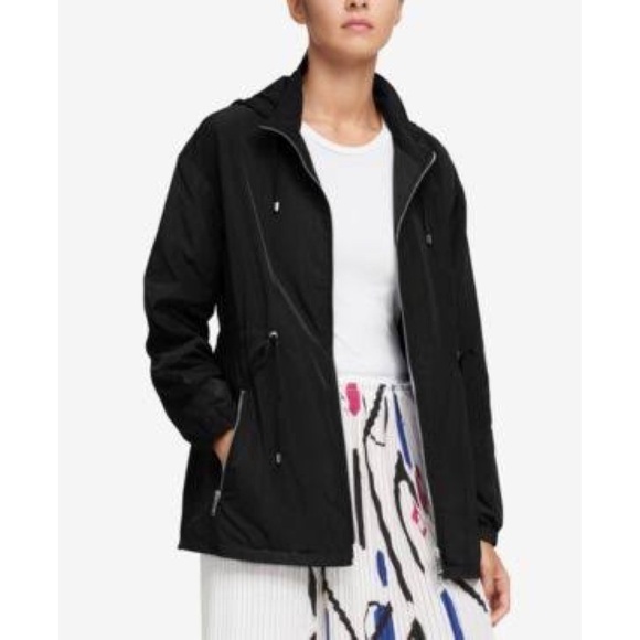 DKNY Hooded Drawstring-Waist Museum Row Jacket - Picture 1 of 9